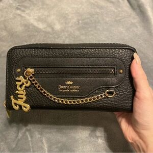 Juicy Couture Black and Gold Zip Up Leather Wallet
